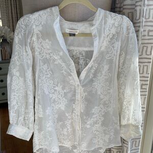 Pilcro White Sheer Puff Sleeve Blouse